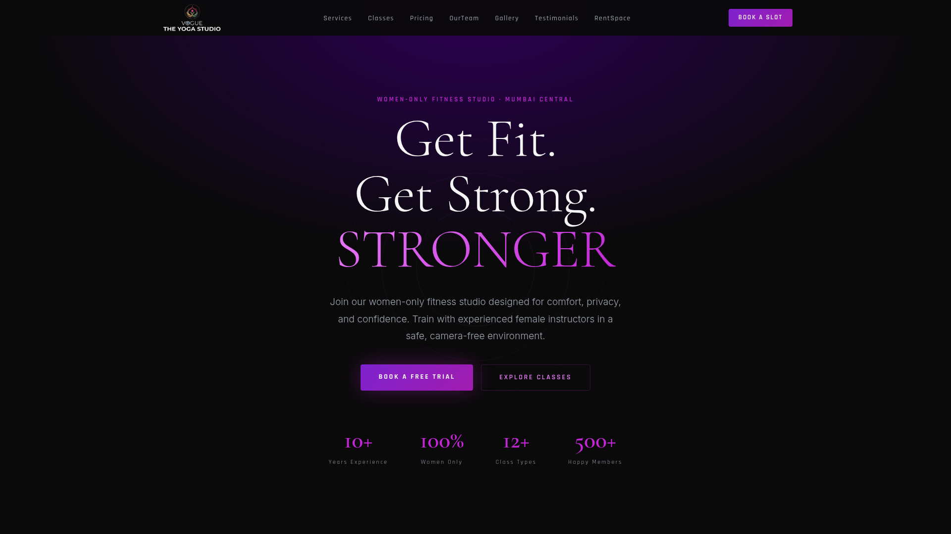 Vogue Yoga Studio website designed and developed by KAF Infotech