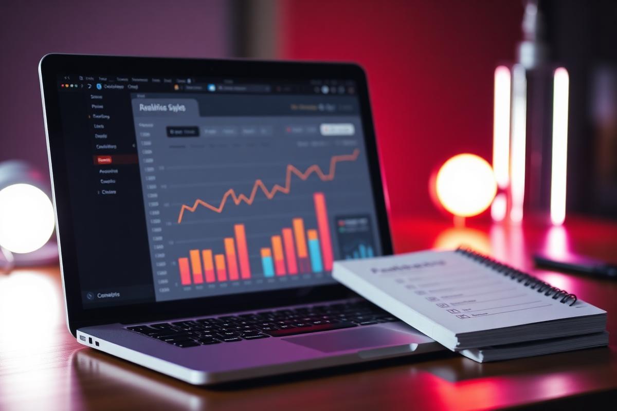 Laptop showing search ranking analytics beside an SEO checklist