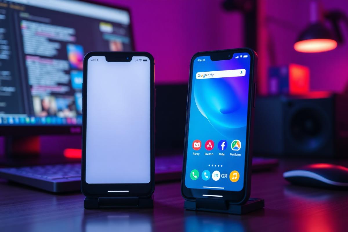 Android and iOS smartphones showing a mobile app interface